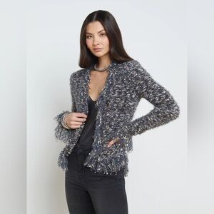 L'Agence Grey Azure Tweed Fuzzy Open Cardigan Blazer Small
